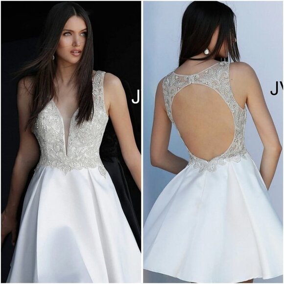 JVN Jovani White Formal Dress 37932 $399 NEW! - Picture 1 of 12
